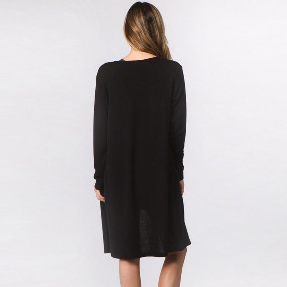 Black Lightweight Open Front Cardigan w/ pockets - Picture 4 of 6